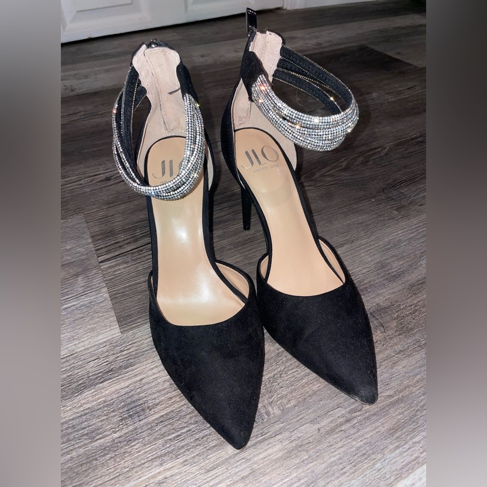 Jennifer Lopez Black Heels with Silver Details